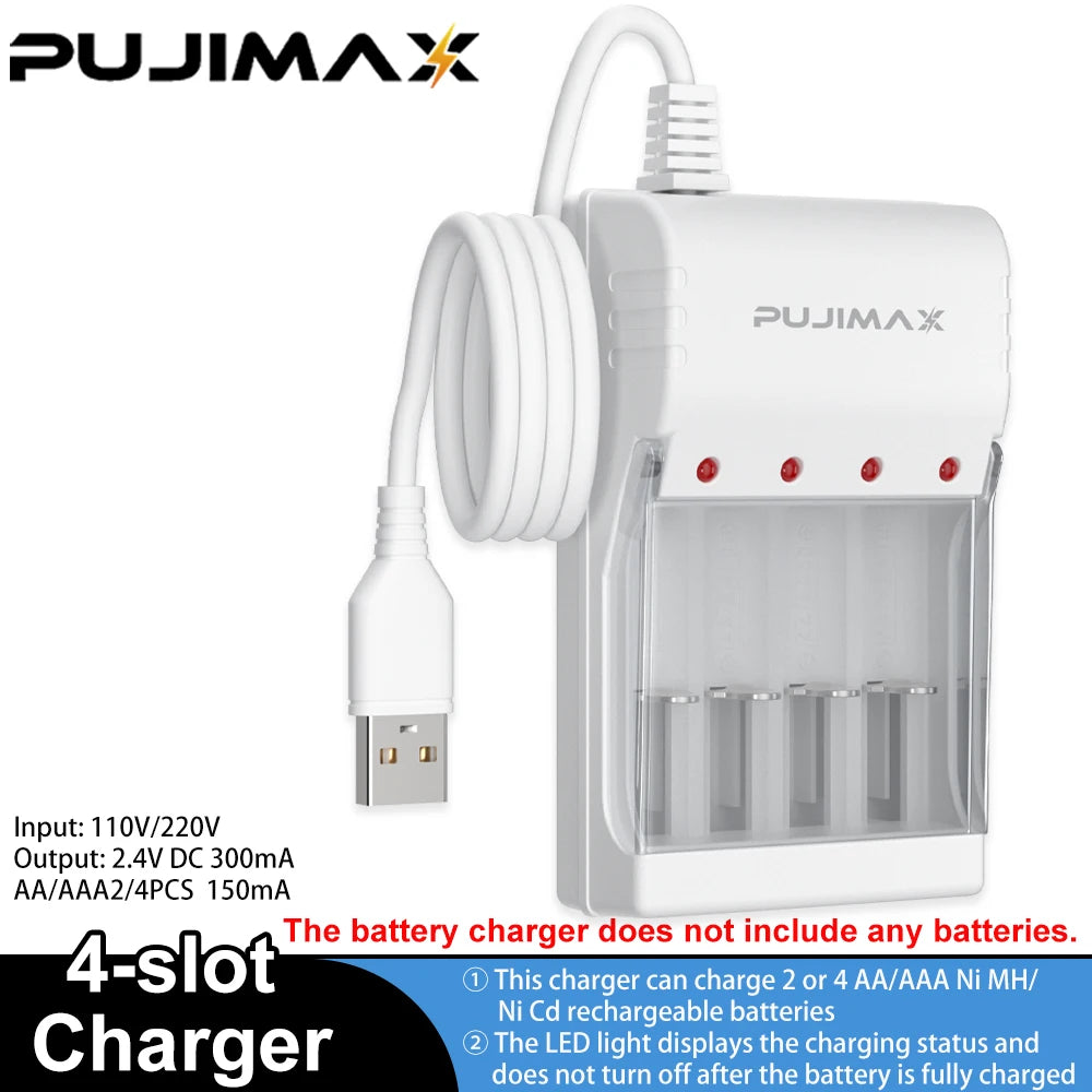 PUJIAMX 1.2V AA/AAA Ni-MH Rechargeable Battery Charger LED Light Portable Adapter USB Cable Battery Interface Fast Charging Tool