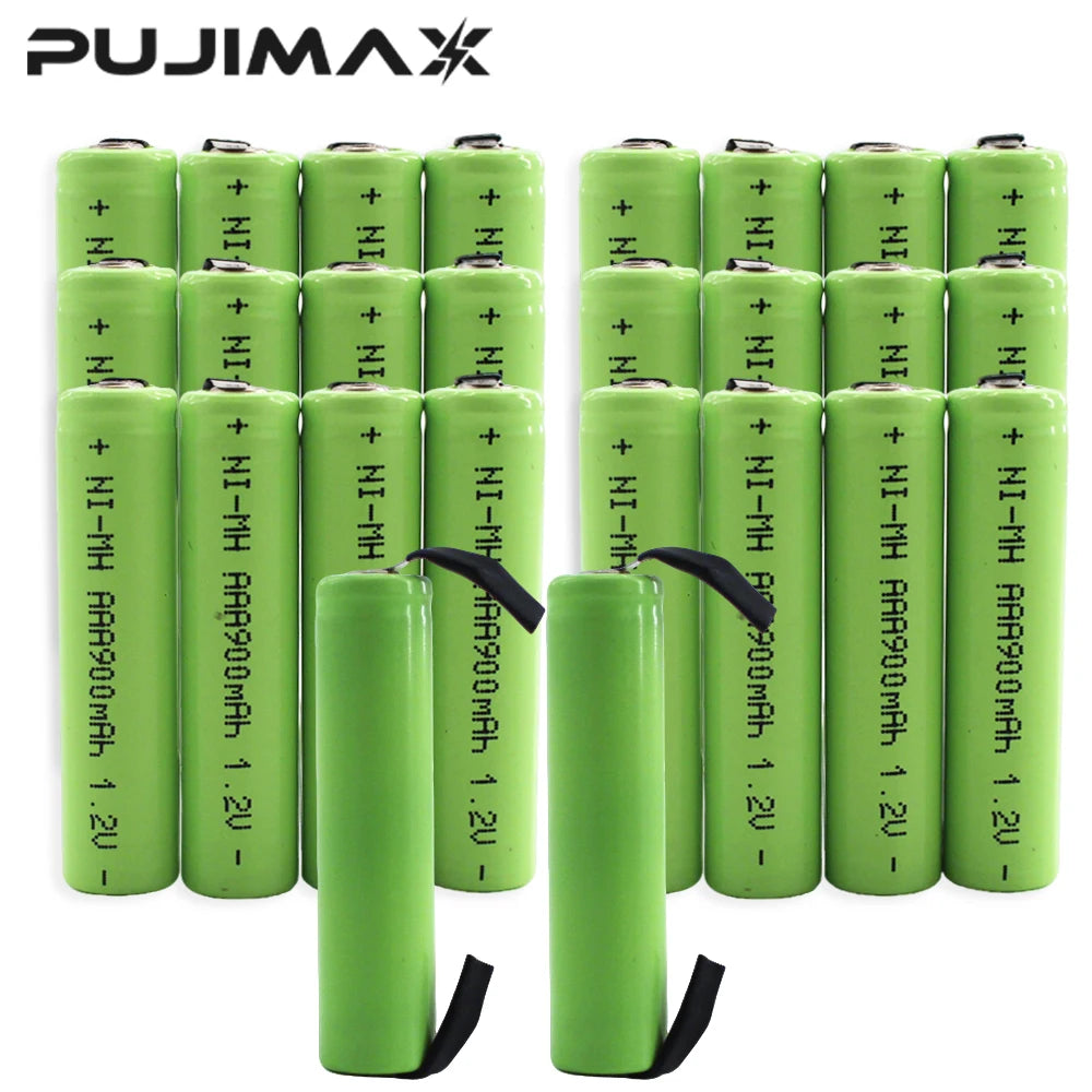 PUJIMAX 1.2VAAA Rechargeable Battery 900mah Ni-MH Cell Green Shell with Welding Tab for Philips Electric Shaver Razor Toothbrush