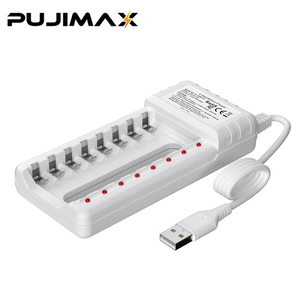 PUJIMAX AA/AAA Battery Charger 8/4Slot Intelligent LED Indicator USB Charger for Ni-MH/Ni-Cd Rechargeable AA/AAA Battery Charger