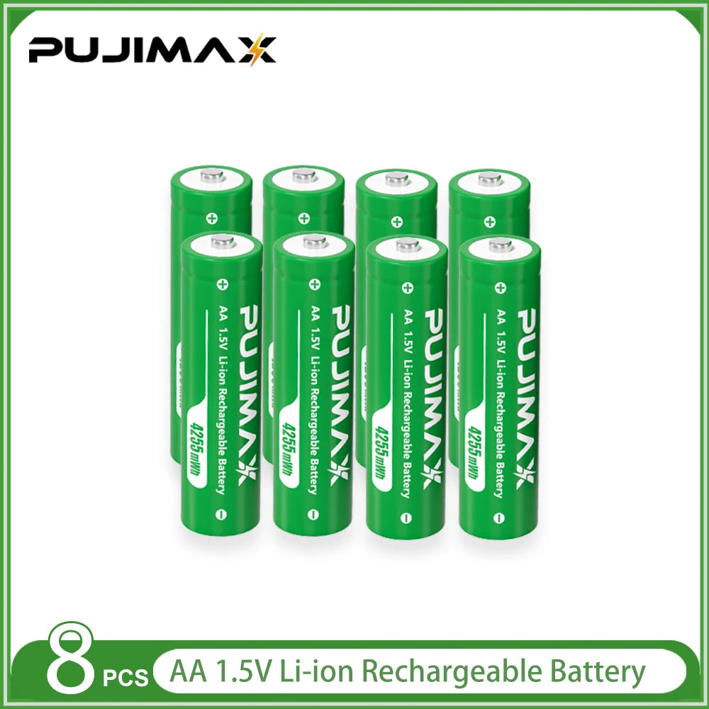 PUJIMAX 1.5V Constant Voltage AA Rechargeable Li-ion 4255mWh Battery With Intelligent LED Display Arc-look Battery Charger SET