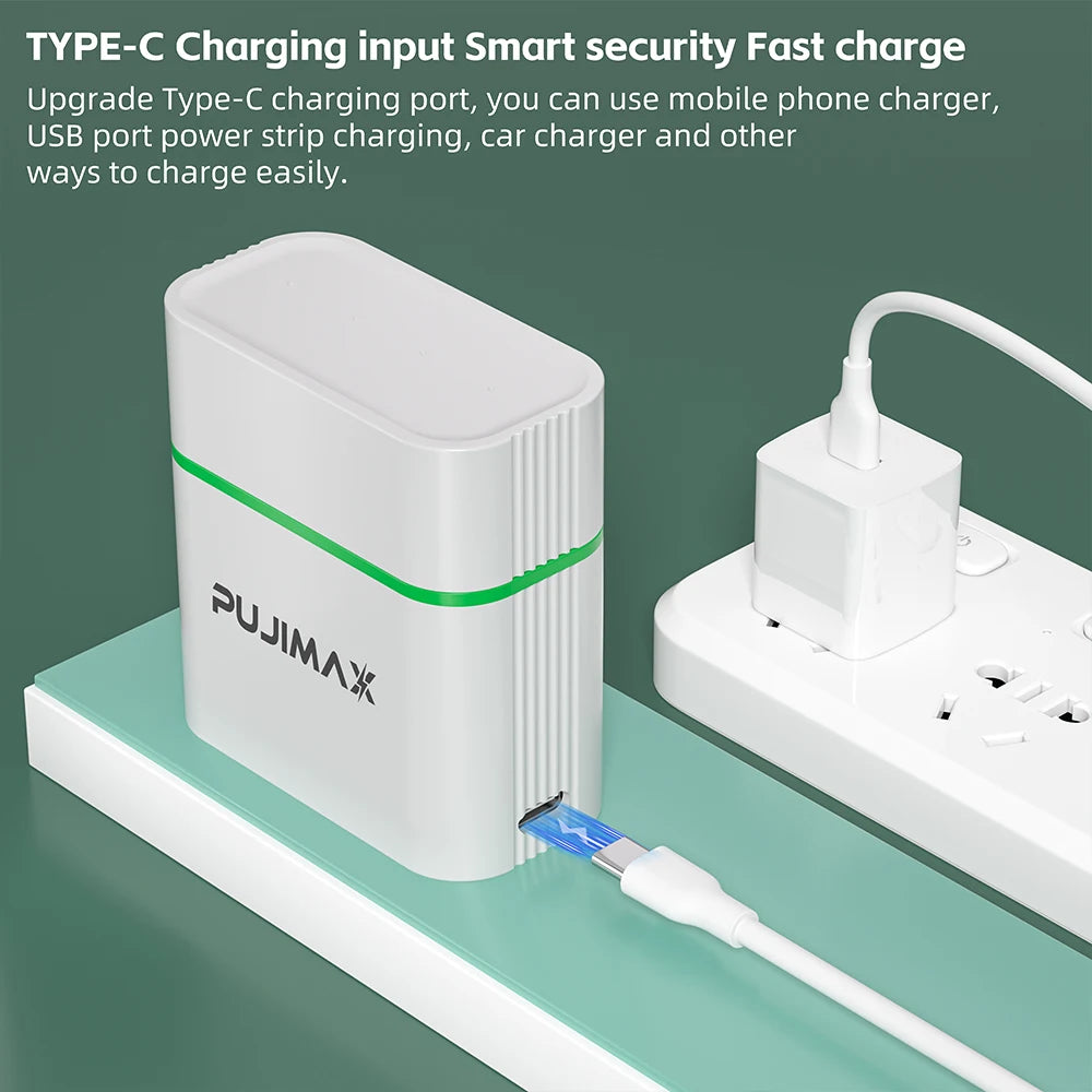 PUJIMAX 1.2V AAA 4-Slot Smart Flip Cover Charging Bin Type C Port Lithium Battery 1100mAh  Battery Charger High-Performance