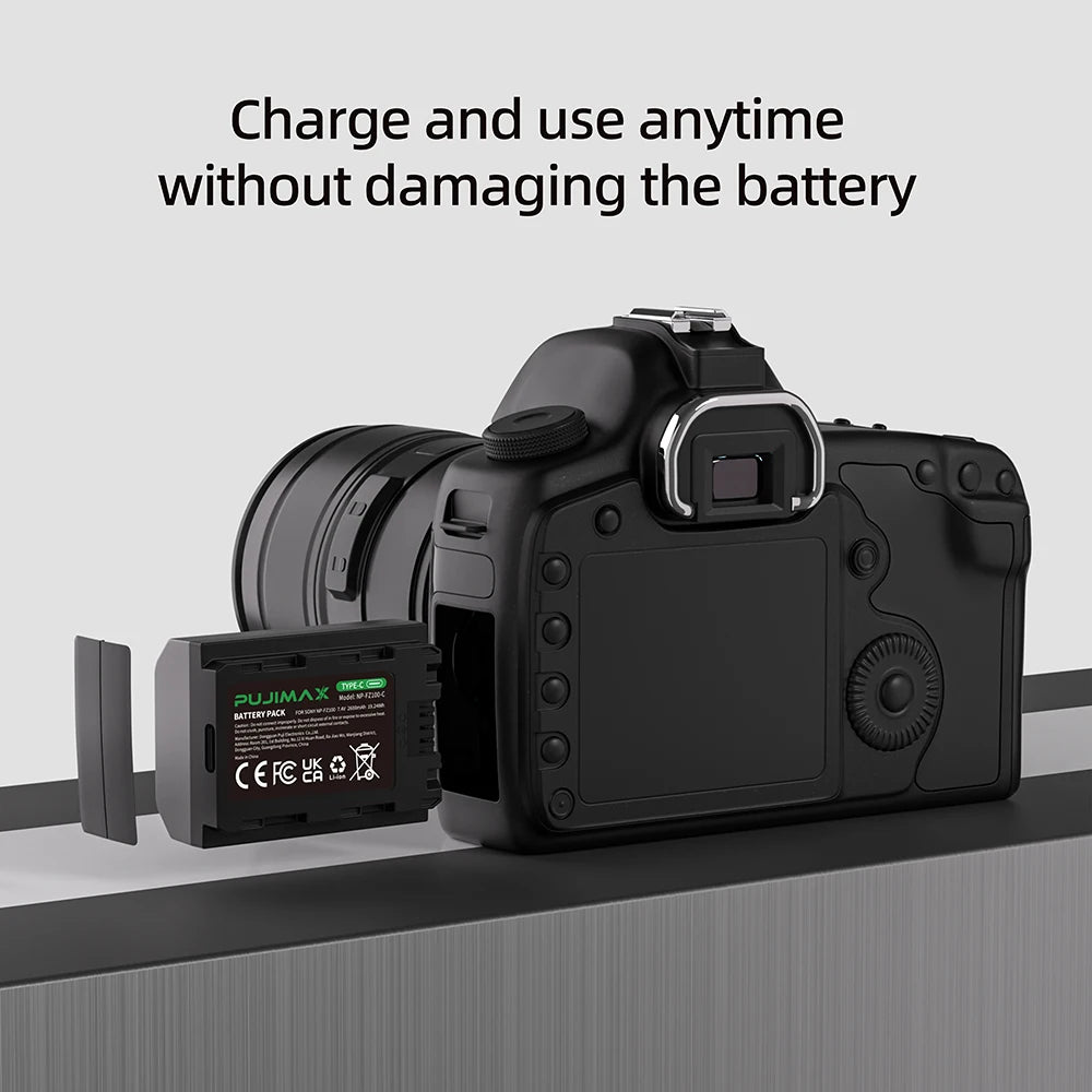 PUJIMAX NP-FZ100 NP FZ100 NPFZ100 Battery with Type-C Cable for Sony A7 III Alpha A7R III A7R IV A7M4 A7M3 A9 A9R FX30 A6600 A7S