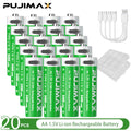 PUJIMAX 3400mwh+1100mWh Rechargeable Lithium  Batteries with Type-C Charging Power Remote ControlsType-C Data Cable for Charging