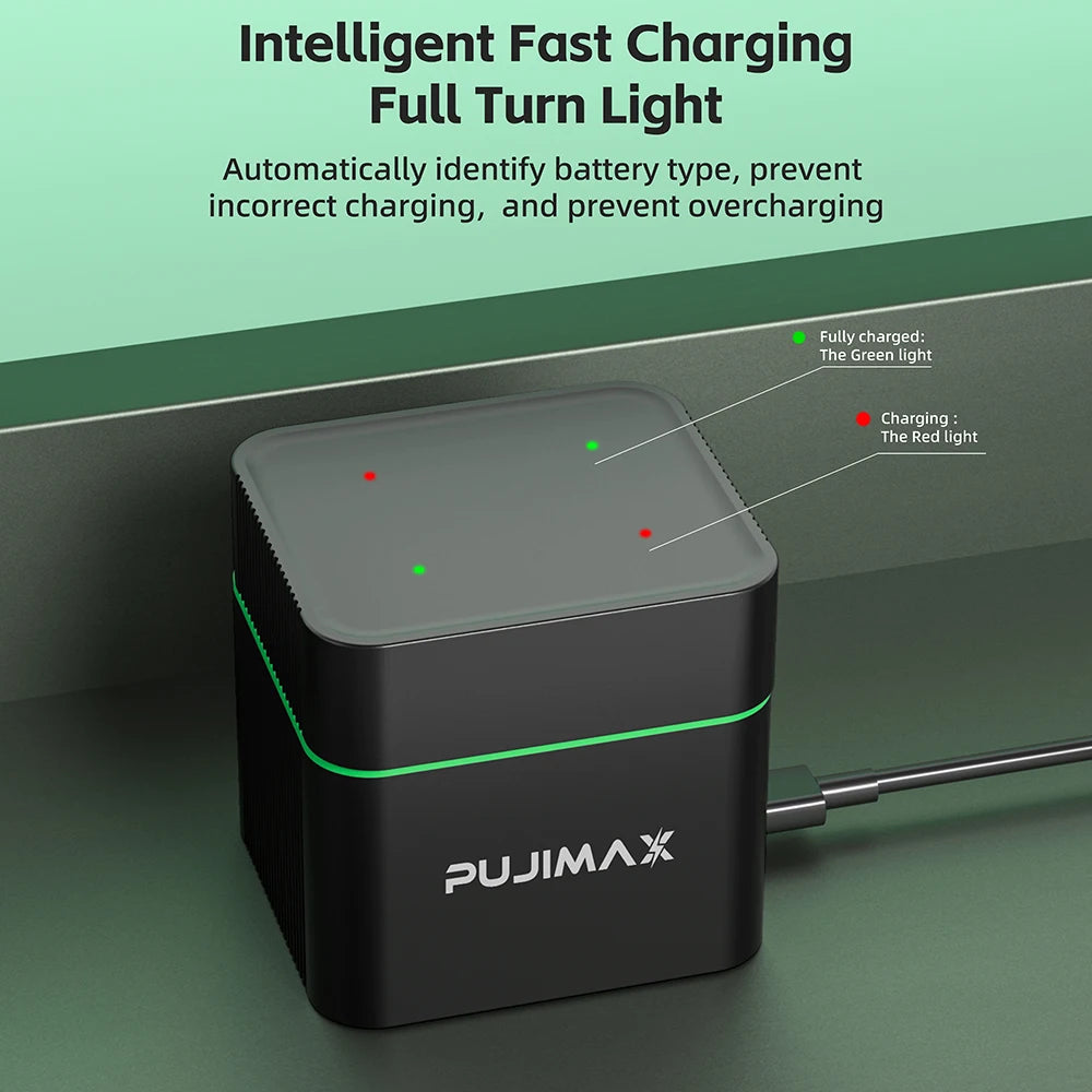PUJIMAX 9V Ni-MH Rechargable Battery with 4-Slots Charger 280mAh Batteries for Guitar Microphone Smoke Detector Multimeter