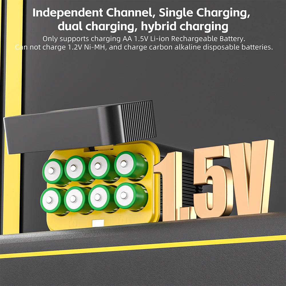 PUJIMAX 8-Slot AA 1.5V Rechargeable Battery Charger High Capacity 3400mWh Battery Fast Charging Durable Charging Case Batteries