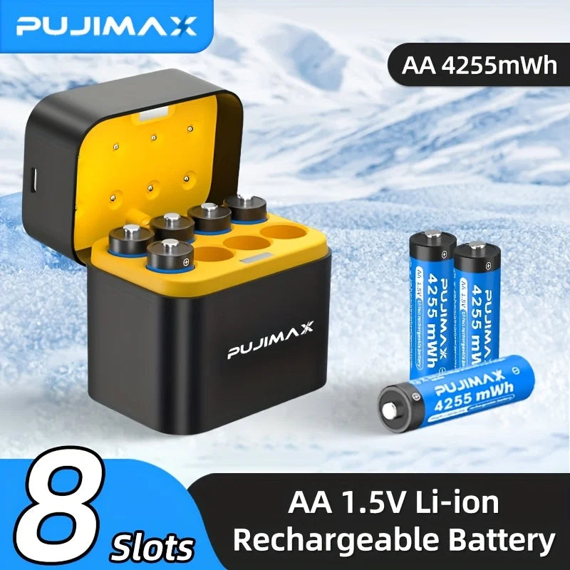 PUJIMAX Rechargeable Battery 1.5V AA 4255mWh Lithium-ion Battery Charger Clock Radio Video Game Mouse Remote Control Batteries