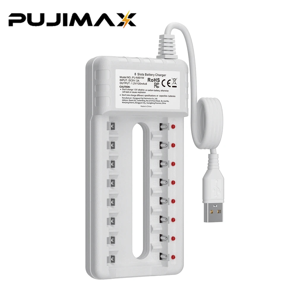 PUJIMAX AA/AAA Battery Charger 8/4Slot Intelligent LED Indicator USB Charger for Ni-MH/Ni-Cd Rechargeable AA/AAA Battery Charger
