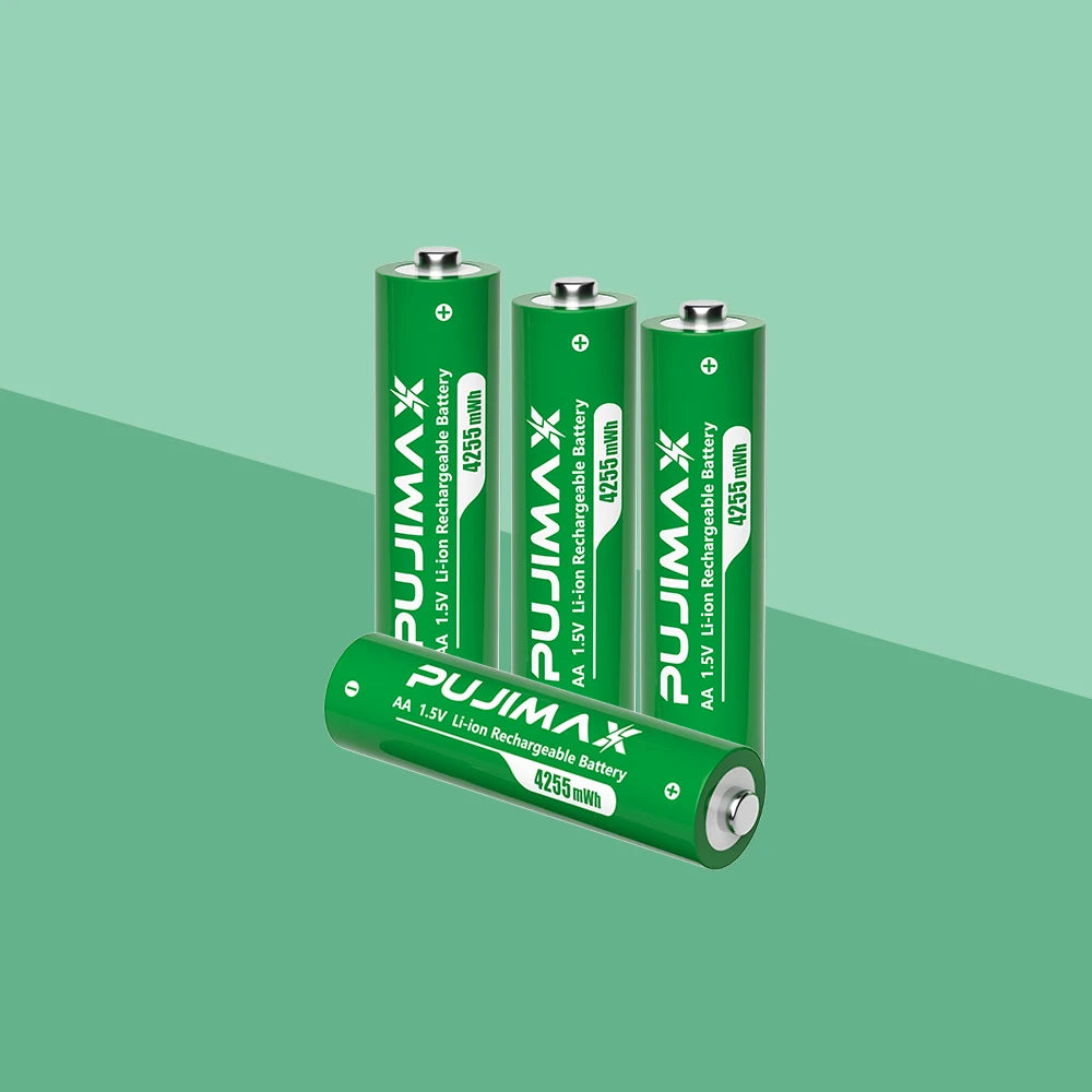 PUJIMAX 1.5V Constant Voltage AA Rechargeable Li-ion 4255mWh Battery With Intelligent LED Display Arc-look Battery Charger SET