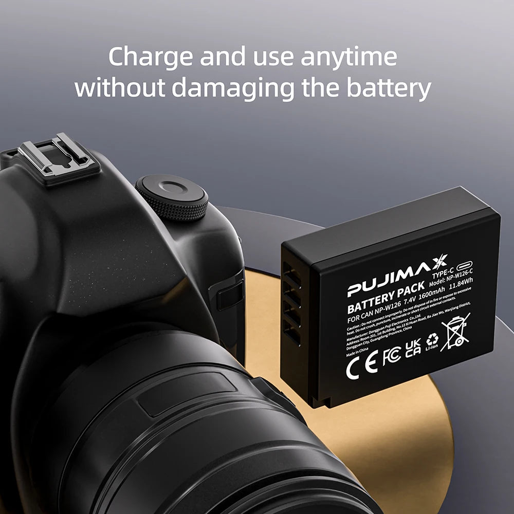 PUJIMAX NP-W126 NP-W126S NP W126 Battery with USB-C Charging for Fujifilm XT30II XM5 X100VI X100V XS10 XT30 XT20 XE4 A5 Cameras