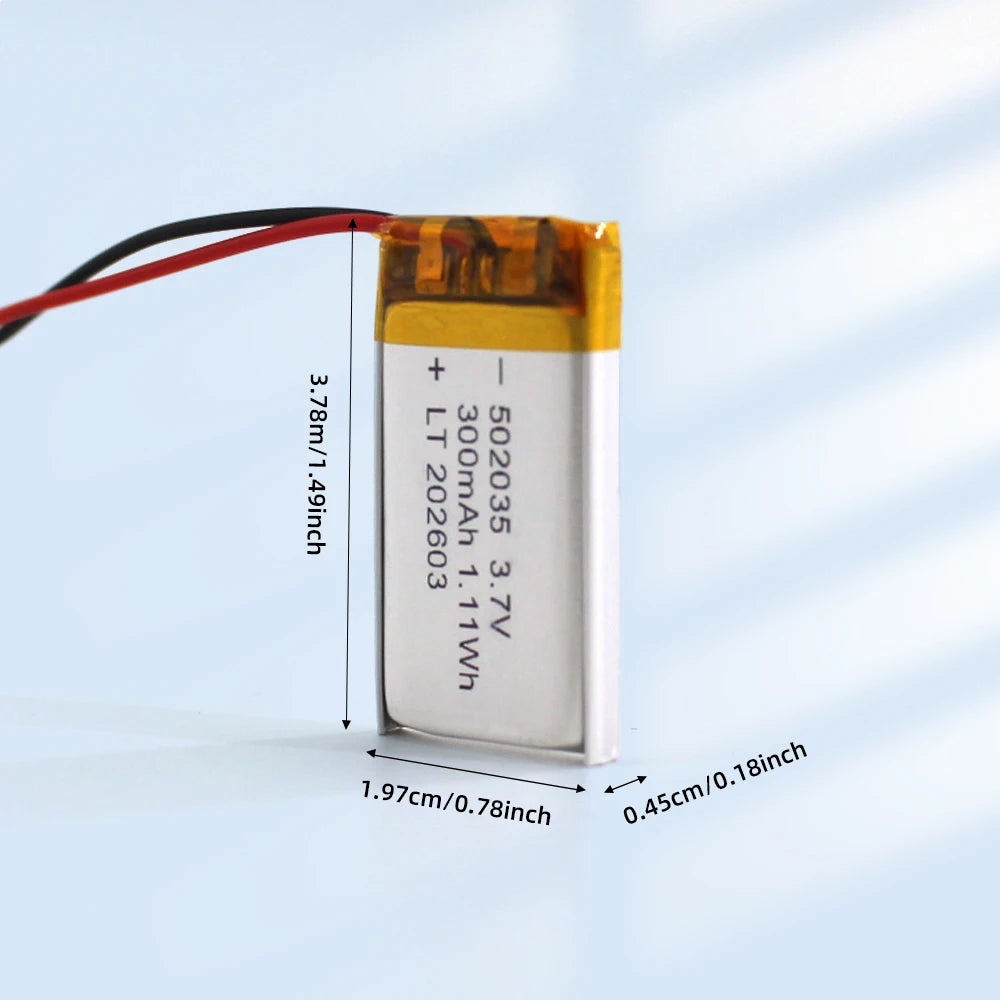 PUJIMAX Real Capacity 502035 3.7V 300mAh Lipo Cells Lithium Polymer Rechargeable Battery for Beauty Instrument GPS LED Light