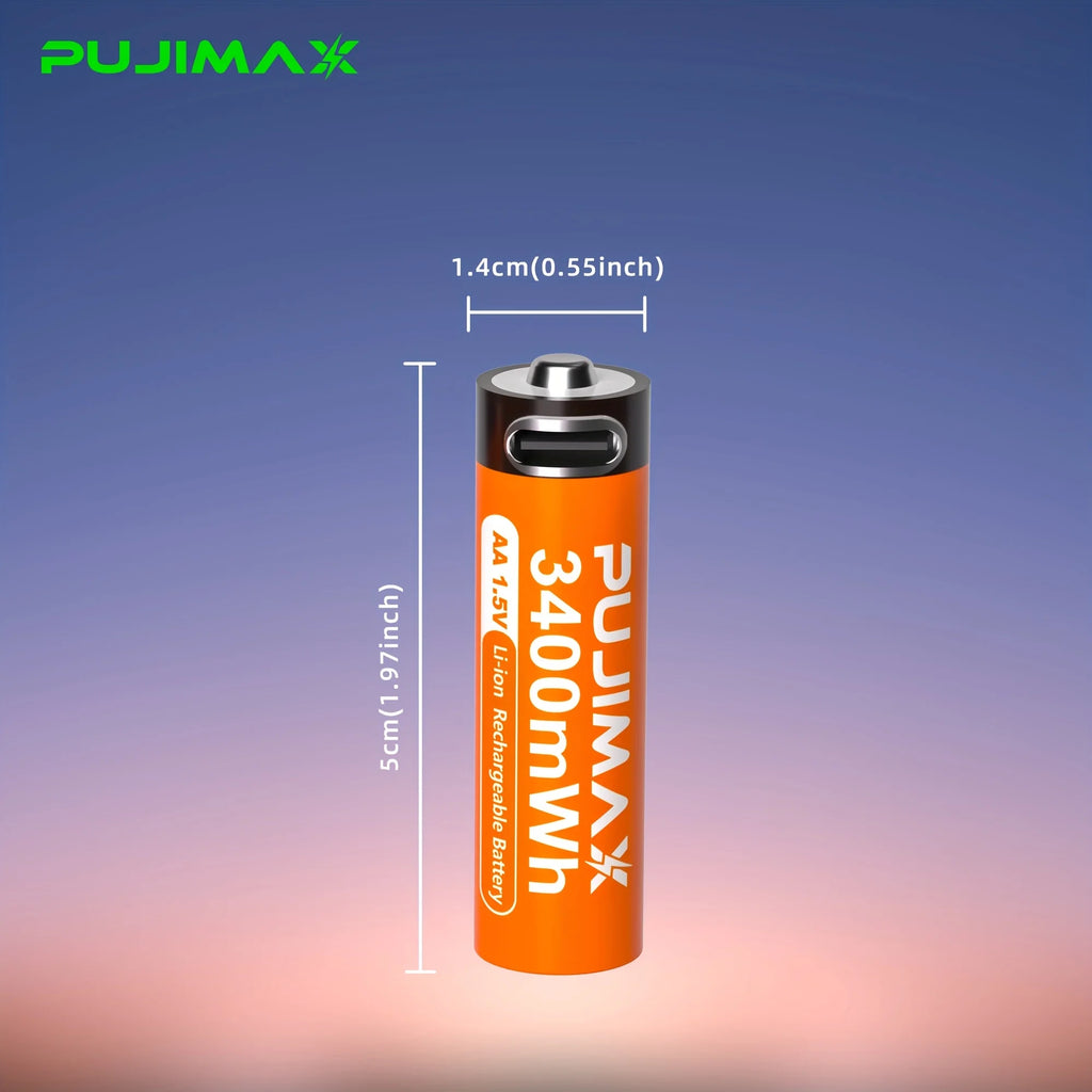 PUJIMAX AA 1.5V 3400mWh Highest Capacity Rechargeable Battery USB Type-C Li-ion Battery For Remote Control Smart Door Lock Toys
