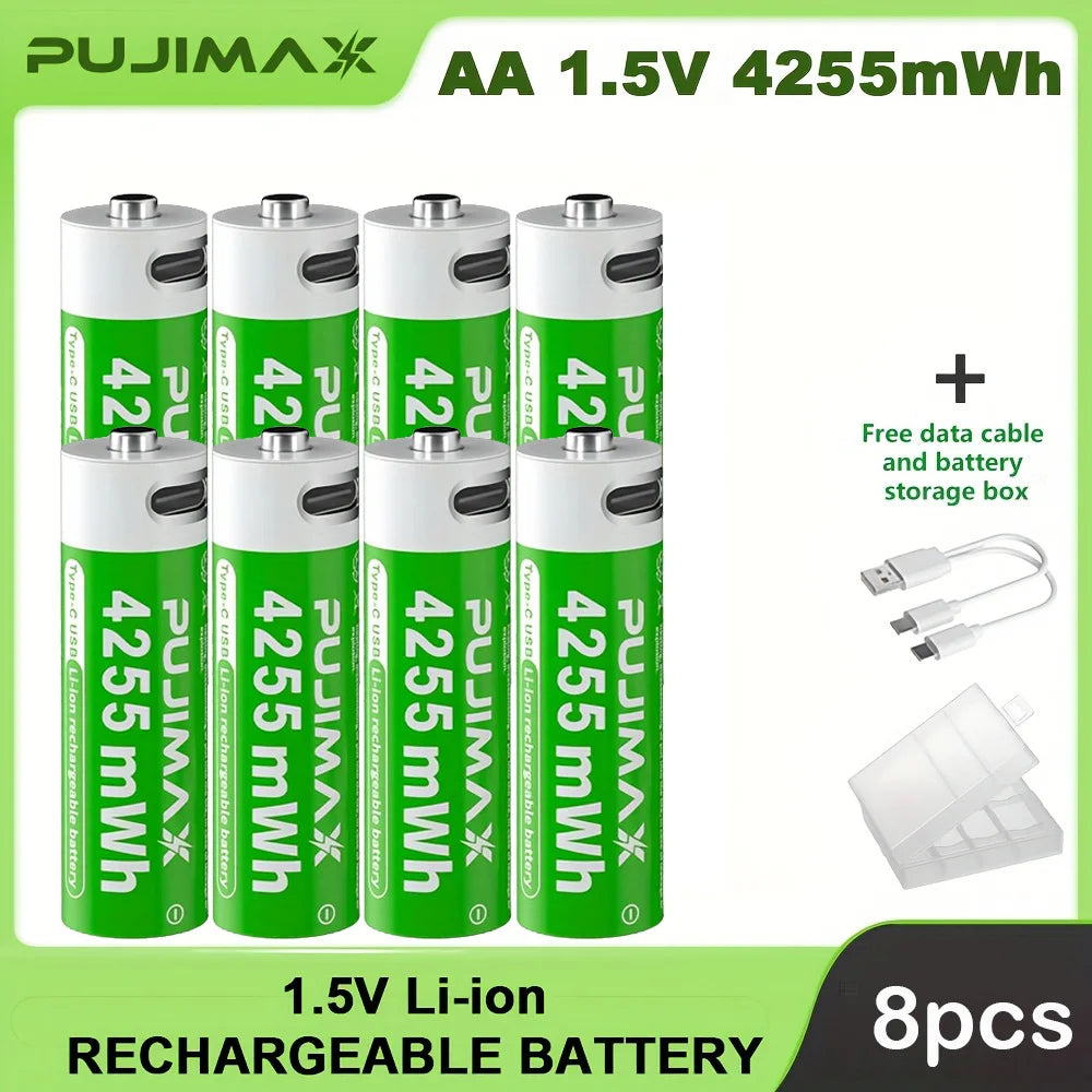 PUJIMAX 4255mWh AA 1.5V Rechargeable Lithium Battery High Capacity 1500 Cycles For Remote Controls Drones Scales Large Capacity