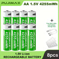 PUJIMAX 4255mWh AA 1.5V Rechargeable Lithium Battery High Capacity 1500 Cycles For Remote Controls Drones Scales Large Capacity