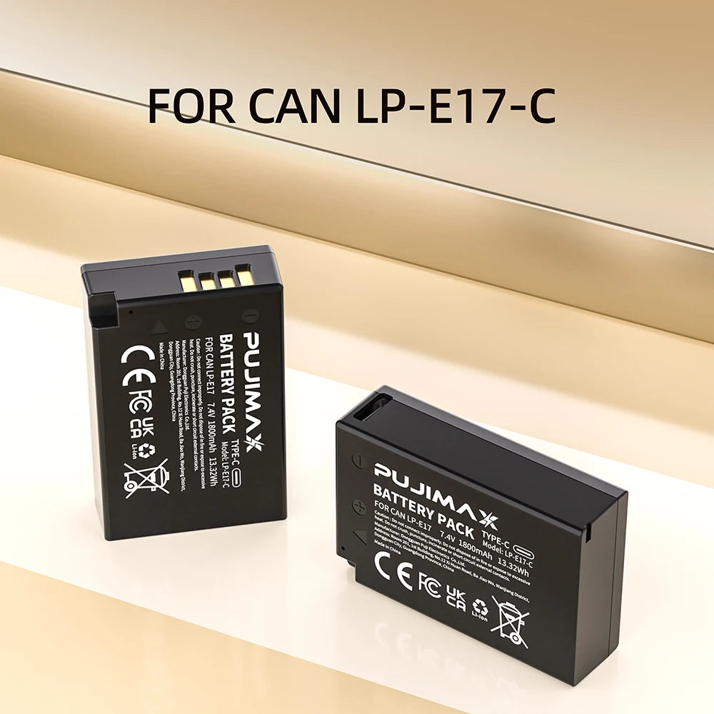 PUJIMAX 1800mAh LPE17 LP E17 LP-E17 Battery with USB-C Input for Canon EOS RP 200 250D M3 M5 M6 750D 760D T6i T6s 800D 8000D 77D