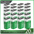 PUJIMAX 9V Rechargeable Lithium Battery 1200mAh with Type-C USB Rechargeable Batteries 6F22 for Multimeter Microphone Toy Guitar