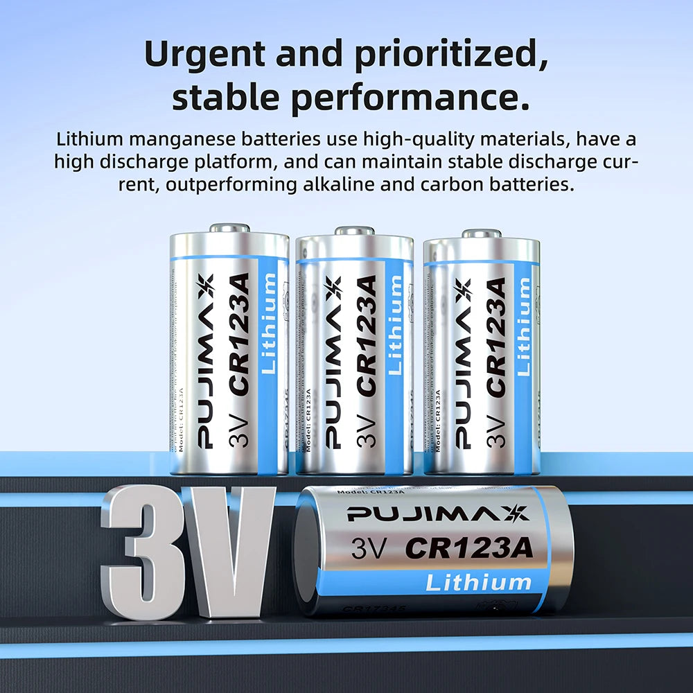 PUJIMAX 3V CR123A Primary Lithium Battery CR123A CR17345 DL123A EL123A Batteries for Digital Camera Wireless Mouse Calculator