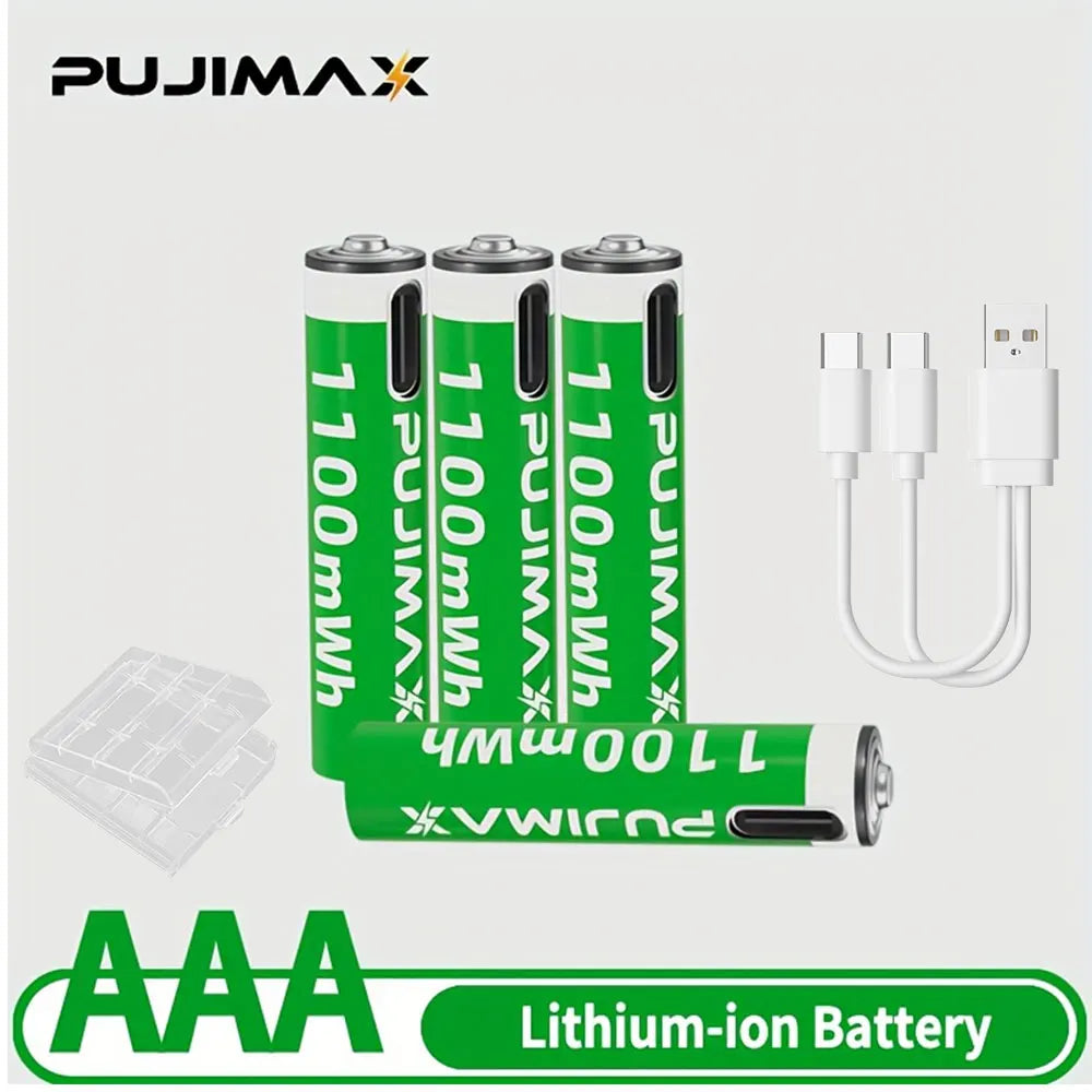 PUJIMAX AAA 1.5V 1100mWh Type-C Rechargeable Lithium Battery Fast charging  For Camera Remote Control  Microphone Toy Keyboard