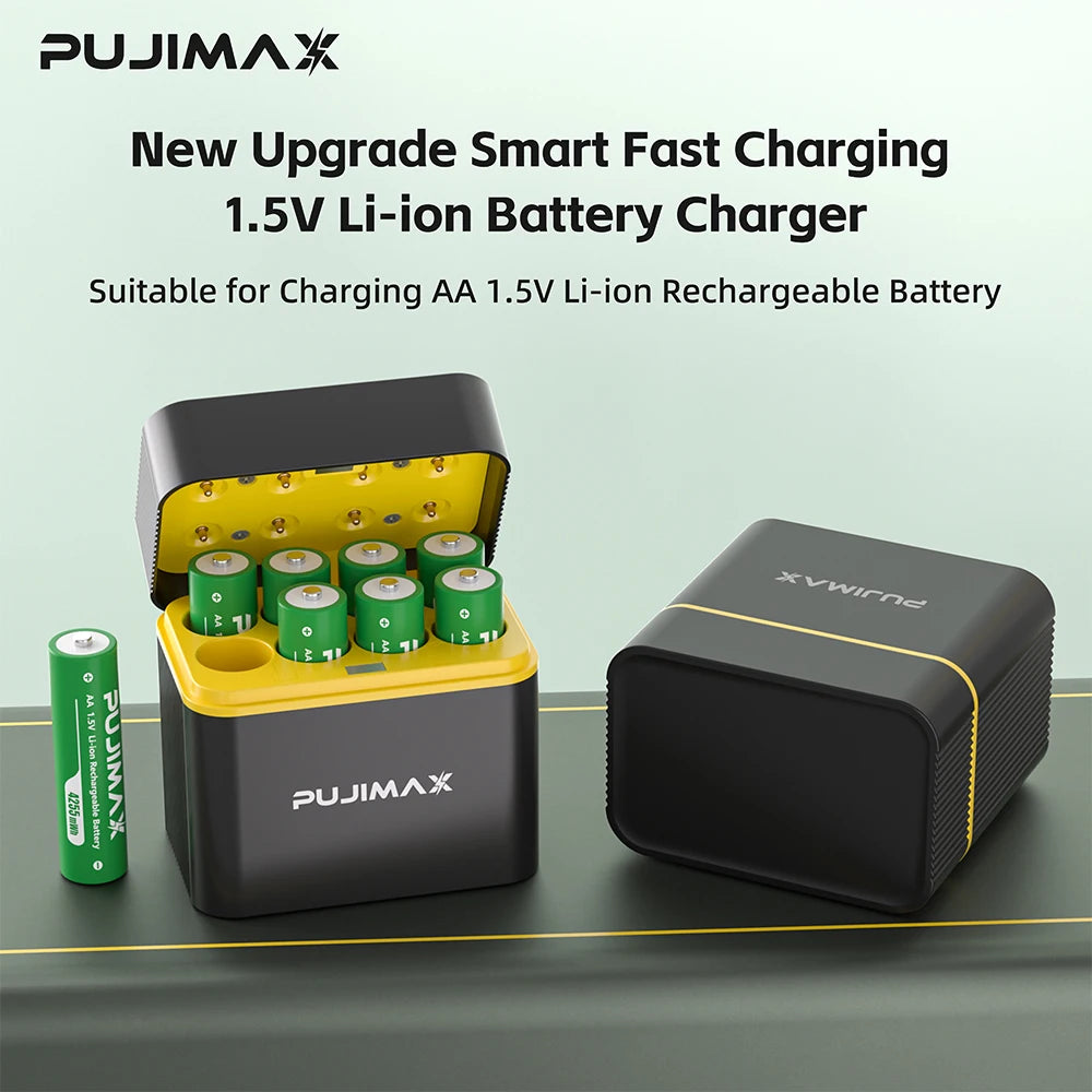 PUJIMAX High Capacity 4255mWh Rechargeable Lithium Battery  AA Lithium-ion Batteries with Quick Charging Portable Charger Box