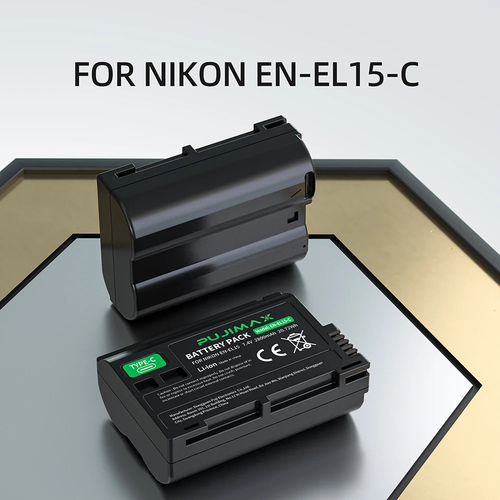 PUJIMAX 2800mAh EN-EL15C EN-EL15 Battery with Type-C Port for Nikon Z5,Z6,Z6 II,Z7,Z7II D7000 D7100 D7200,D850 D750 D7500 D810