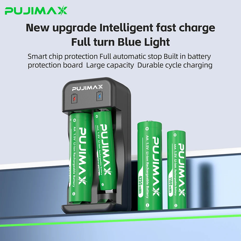 PUJIMAX AA/AAA 1.5V Li-ion Rechargeable Battery Charger 4255mWh/1100mWh Lithium Rechargeable Batteries For Remote Control Toy