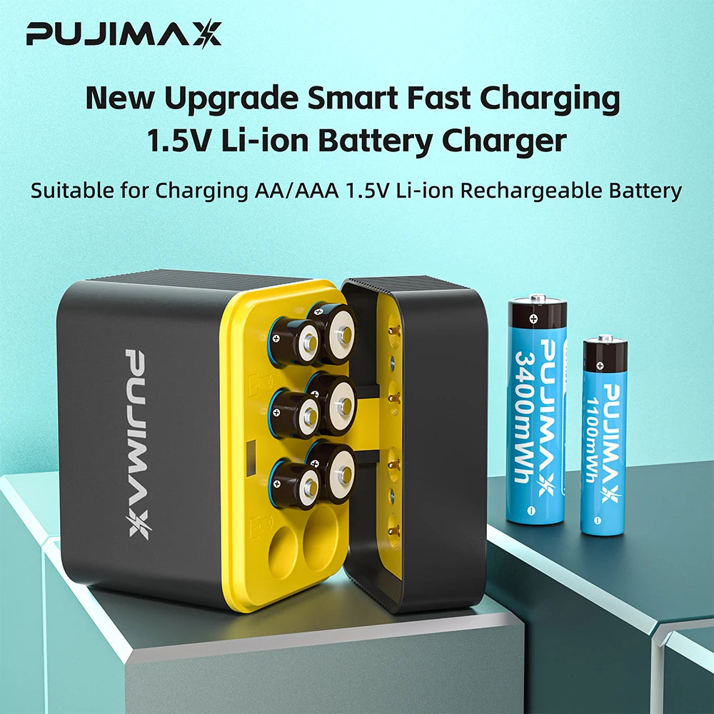 PUJIMAX 8-Slots Battery Smart Charger For 1.5V AAA/AA 1100mWh 4255mWh  Rechargeable Lithium Batteries Intelligent Fast  Charger