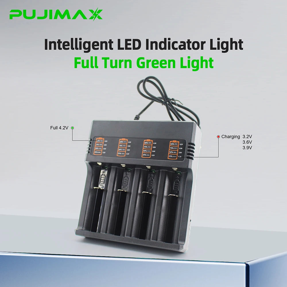 PUJIMAX 2/4 Slot 18650 Smart Charger for 3.7V 21700 20700 2665014500 16340 Li-ion Battery Rechargeable Lithium Battery Charger
