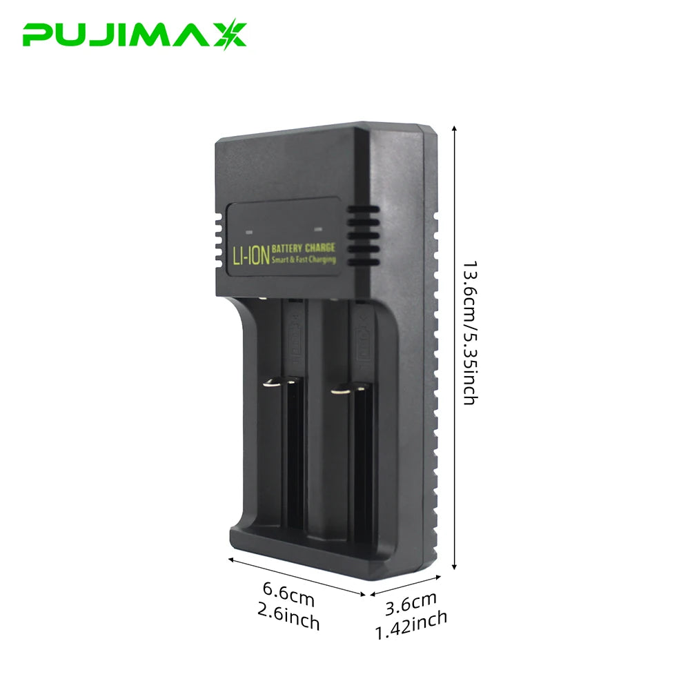 PUJIMAX 2/4 Slots Battery Charger for 3.7V 18650,21700,20700,26650,14500,16340 Li-Ion Batteries Short Circuit Pratection Charger