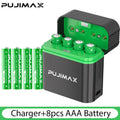 PUJIMAX AAA Rechargeable lithium Battery 1.5V With Charging Case 1100mWh Large Capacity Compatiable For Gamepad, GPS, Toys