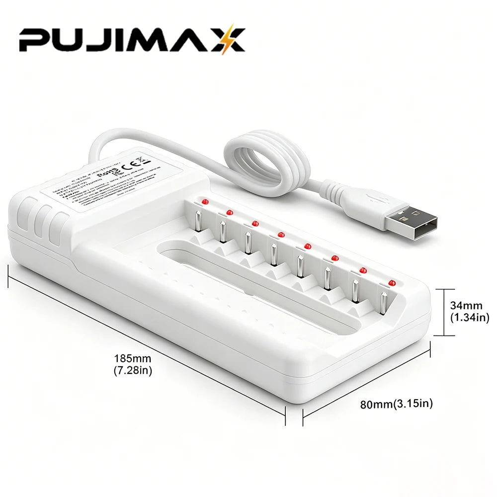 PUJIMAX 800mAh 1.2V AA Rechargeable Batteries 300mAh AAA NI-MH Battery for Toy Garden Landscaping Solar Light+Battery Charger