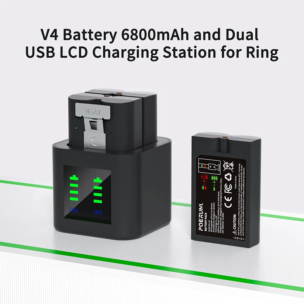 PUJIMAX 6800mAh V4 Battery for Ring Video Doorbell 1/2/3/3+/3 Plu/4 and 3.65V Cam Replace Li-ion Rechargeability Battery Charger