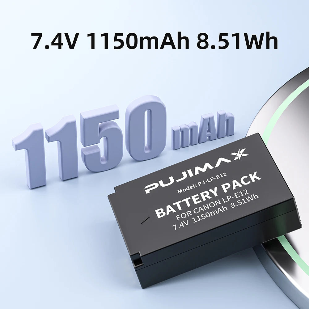 PUJIMAX LP-E12 LP E12 LPE12 Battery for Canon EOS M10,M50, EOS M100,M200 100D Kiss X7 Rebel SL1 Digital Camera Battery 1150mAh