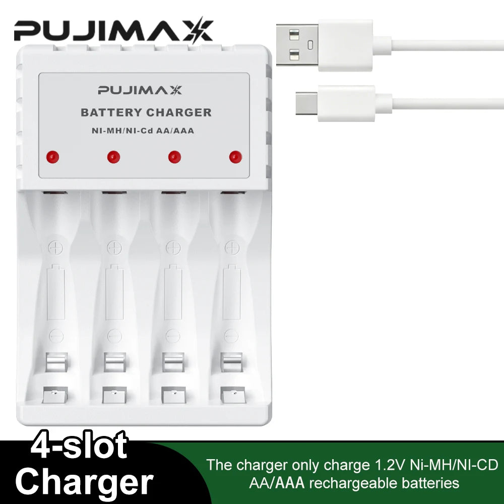 PUJIMAX 4-Slot Battery Charger With LED Indicator For 1.2V AA/AAA Ni-Cd Ni-Mh Rechargeable Batteries aa aaa Charger Adapter