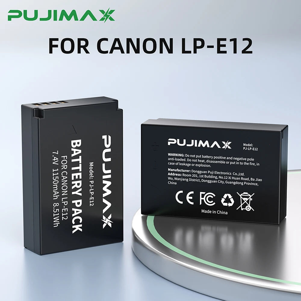 PUJIMAX LP-E12 LP E12 LPE12 Battery for Canon EOS M10,M50, EOS M100,M200 100D Kiss X7 Rebel SL1 Digital Camera Battery 1150mAh