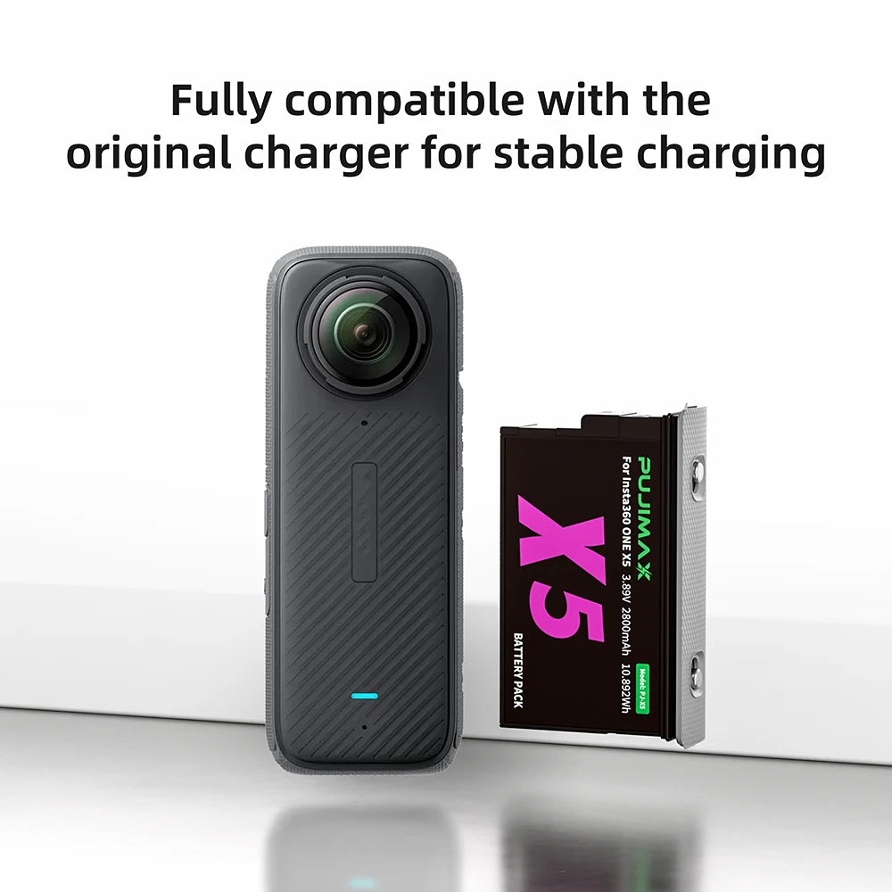 PUJIMAX 2800mAh Rechargeable Battery For Insta360 X5 2 Card Slot PD Battery Charger for Insta 360 ONE X5 Batteries Accessories