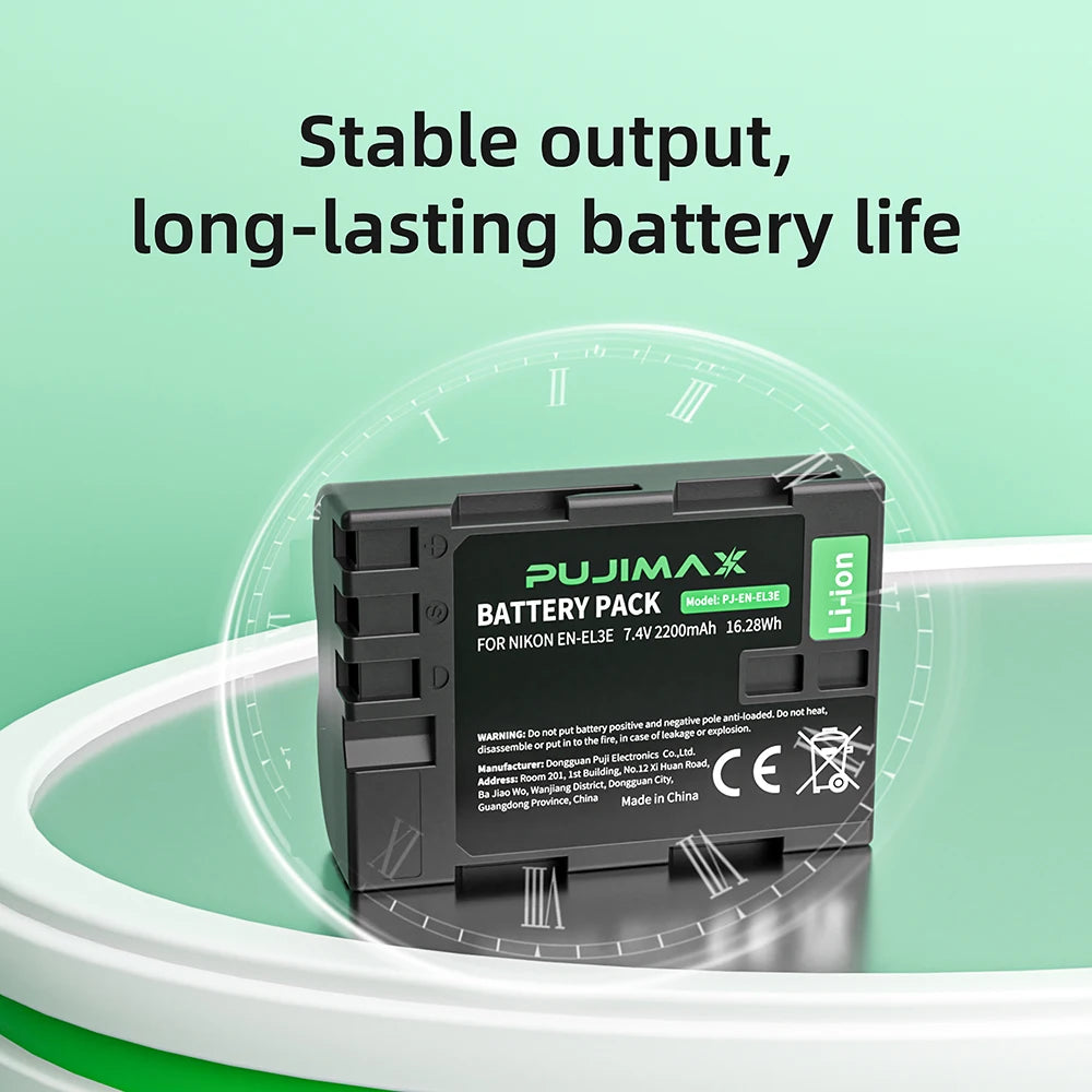 PUJIMAX EN-EL3E ENEL3e EN-EL3 Battery For Nikon D700 D300S D300 D200 D100 D90 D90s D80 D70S D70 D50 L50 2200mAh Camera Battery