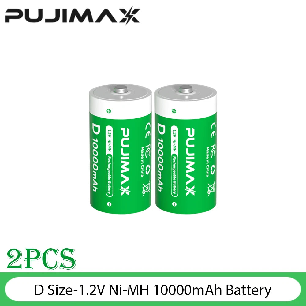 PUJIMAX 4 Slot D Size Battery Charger 1.2V 10000mAh LR20 D Cell Ni-MH Rechargeable Battery for Gas Cooker Water Heater Flashligh