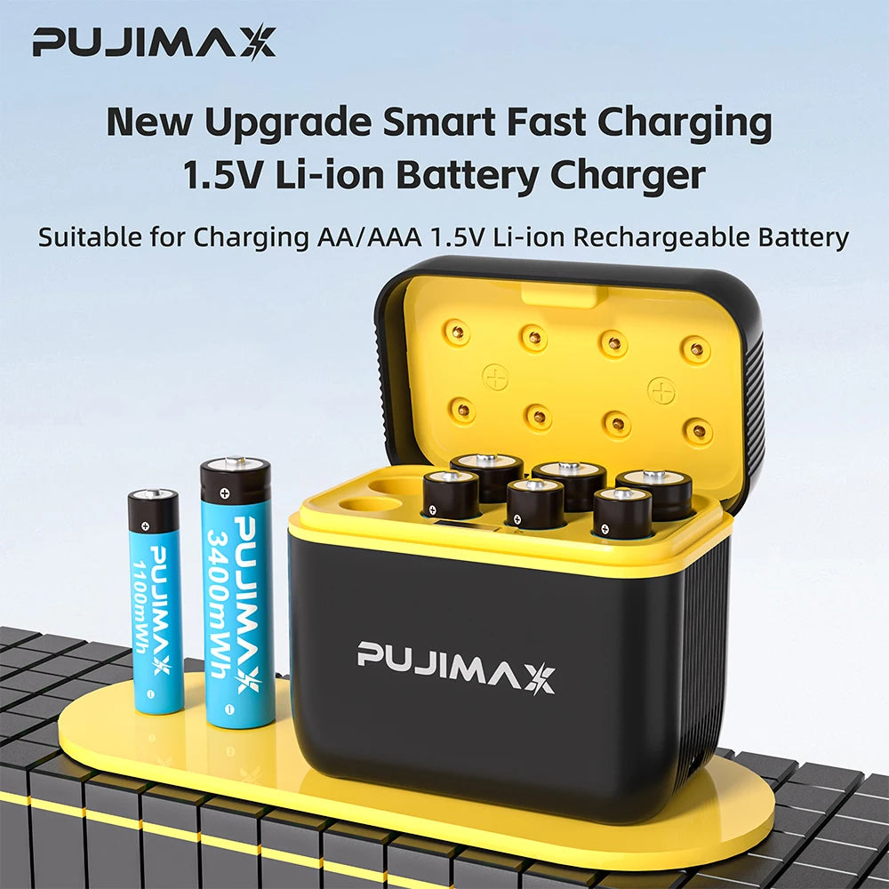 PUJIMAX Rechargeable 1.5V 1100mWh 3400mWh Lithium Battery With Fast Charging Box High Capacity Lithium Battery Constant Output