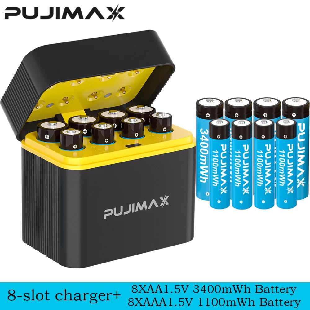 PUJIMAX 8-Slots Battery Smart Charger For 1.5V AAA/AA 1100mWh 4255mWh  Rechargeable Lithium Batteries Intelligent Fast  Charger