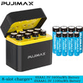 PUJIMAX 8-Slots Battery Smart Charger For 1.5V AAA/AA 1100mWh 4255mWh  Rechargeable Lithium Batteries Intelligent Fast  Charger