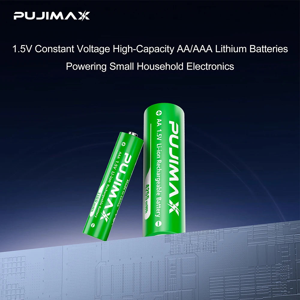 PUJIMAX Lithium-Ion Rechargeable Battery High-Capacity 1.5V 4255mWh AA&1100mWh AAA Battery for Remote Control Mouse Electric Toy