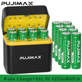 PUJIMAX High Capacity 4255mWh Rechargeable Lithium Battery  AA Lithium-ion Batteries with Quick Charging Portable Charger Box