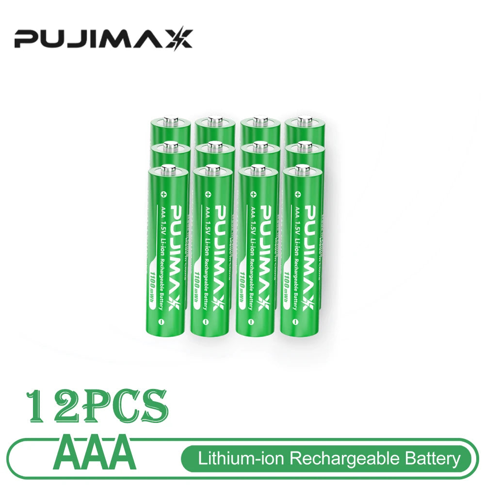 PUJIMAX Lithium-Ion Rechargeable Battery High-Capacity 1.5V 4255mWh AA&1100mWh AAA Battery for Remote Control Mouse Electric Toy