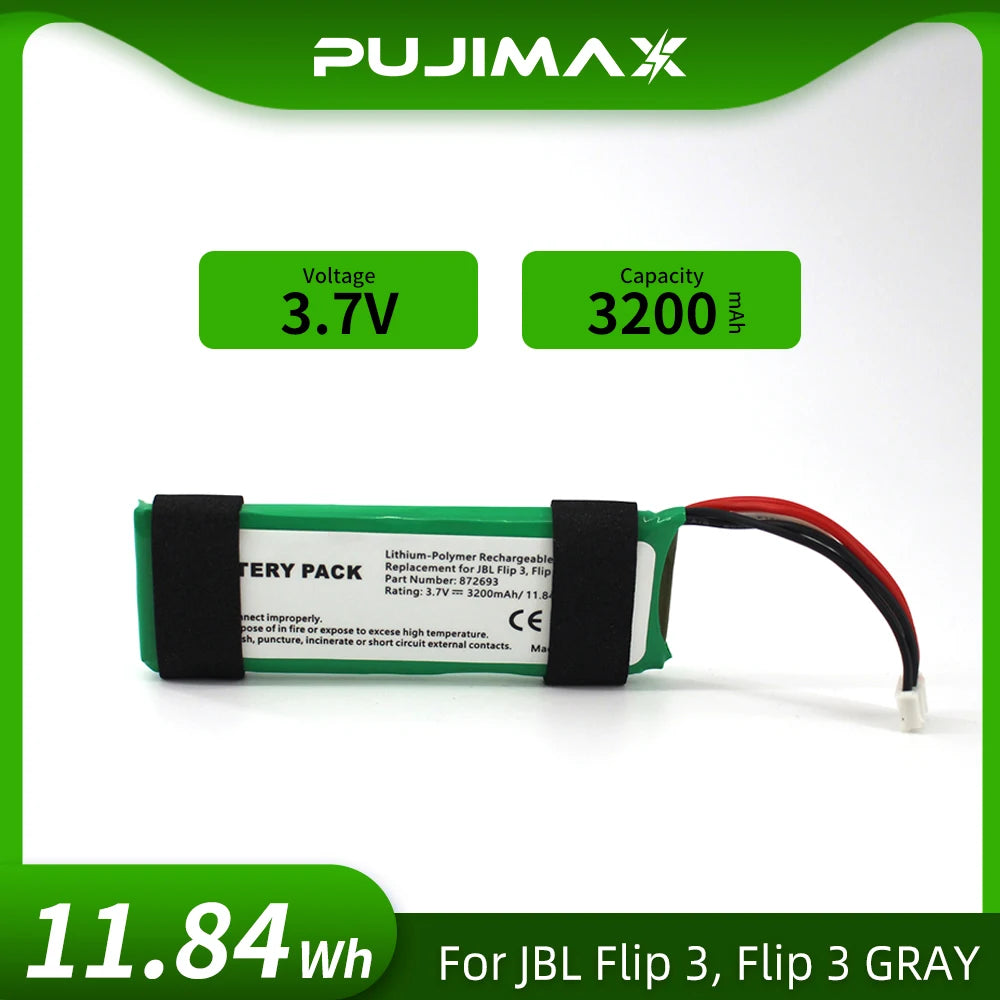 PUJIMAX Rechargeable Lithium ion Polymer Battery For JBL Flip 3 Flip3 3.7V 3200mAh GSP872693 Player Bluetooth Speaker Battery