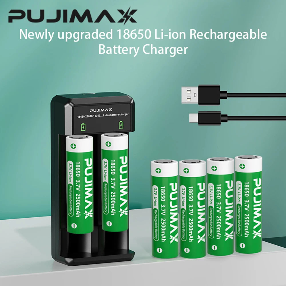 PUJIMAX 18650 Battery Charger 2Slots Dual 18650 Charging 3.7V Rechargeable Lithium Battery USB Charger For 16340 14500 18650