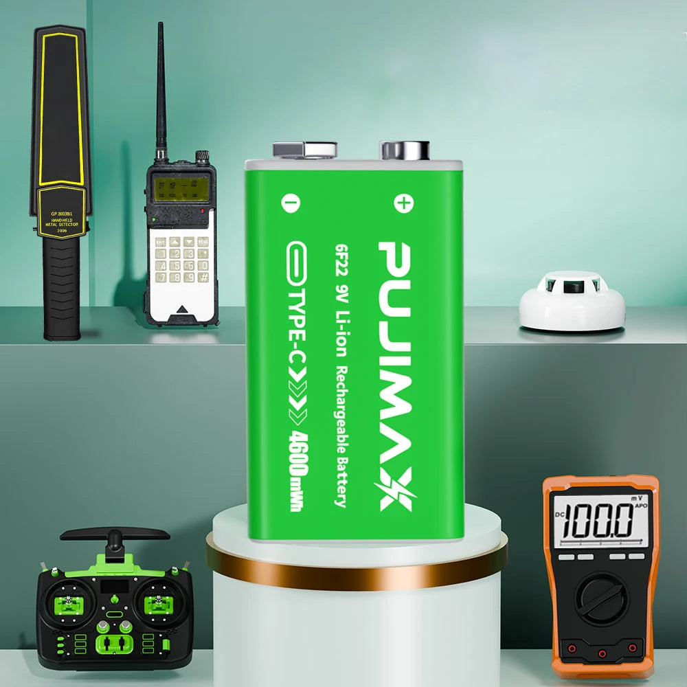 PUJIMAX 9V Rechargeable Battery 9 Volt 6F22 Lithium Li-ion Batteries For Toy Remote Control Microphone Walkie Talkie Fan