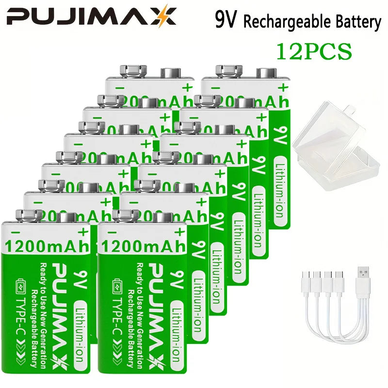 PUJIMAX 2/4/8pcs 9V Rechargeable Lithium Battery - Type-C Port Charging - Suitable for Electronic Games, Toys, Household Items
