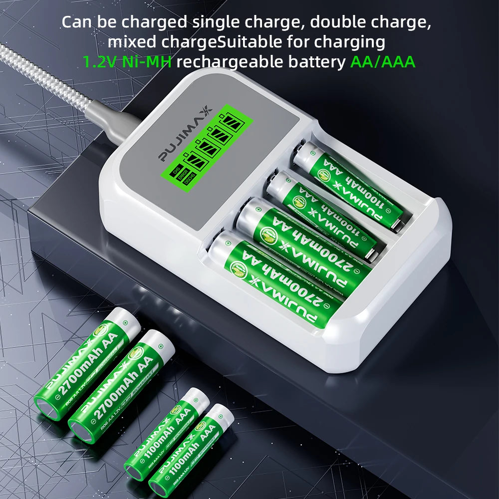 PUJIMAX 1.2V RechargeableIntelligent Battery Charger 1.2V AA/AAA Ni-MH Rechargeable Batteries Battery Set Quick Charging