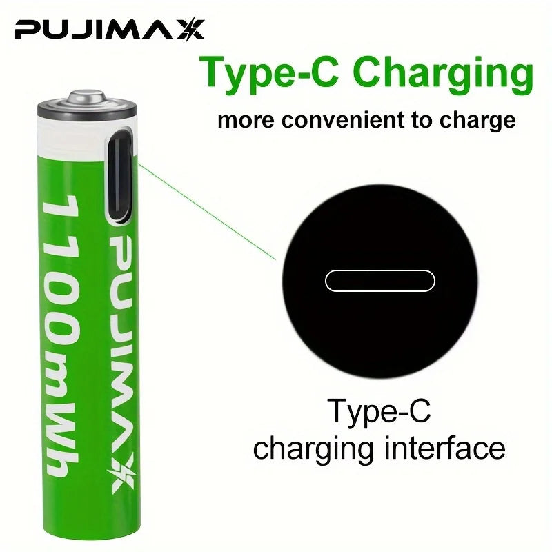 PUJIMAX 3400mwh+1100mWh Rechargeable Lithium  Batteries with Type-C Charging Power Remote ControlsType-C Data Cable for Charging