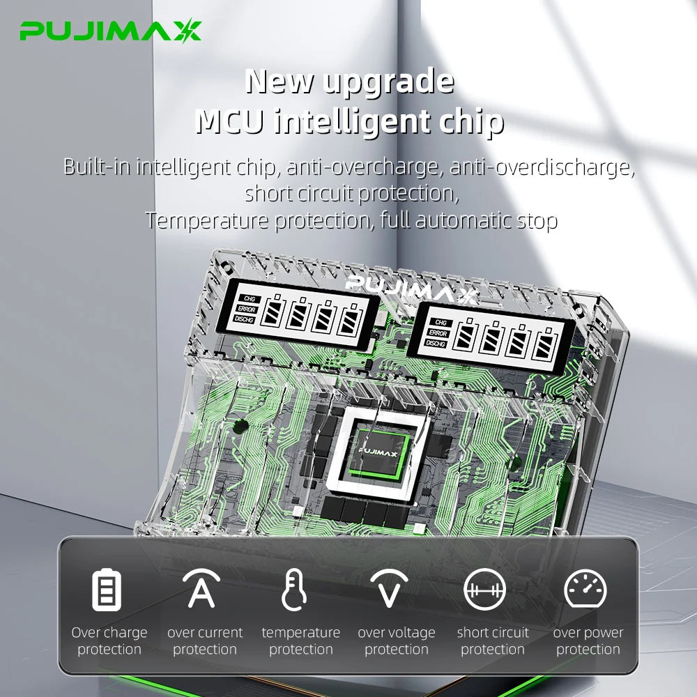 PUJIMAX 1.5V Rechargeable Lithium Battery 4255mWh 1100mWh Large Capacity Li-ion Battery With 8-slot 1.5V Li-ion Battery Charger