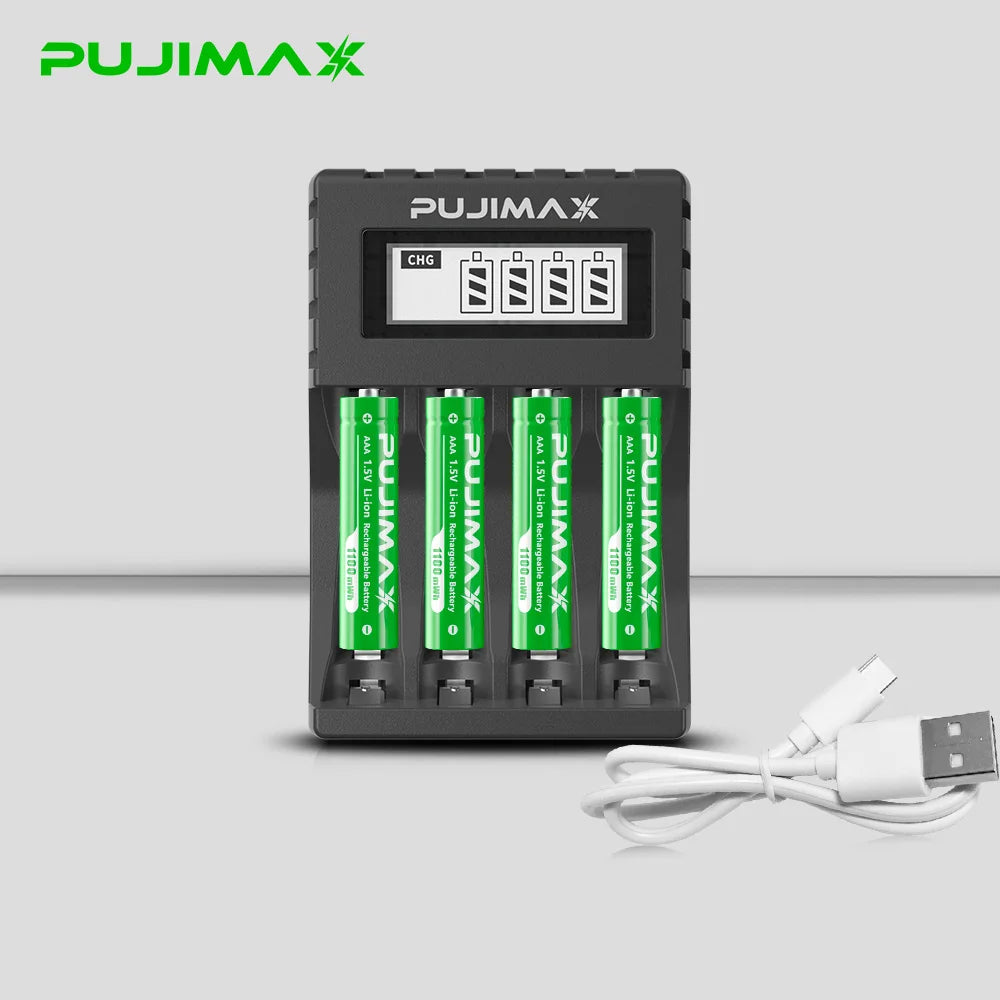 PUJIMAX 1.5V Rechargeable Lithium Battery 4255mWh 1100mWh Large Capacity Li-ion Battery With 8-slot 1.5V Li-ion Battery Charger